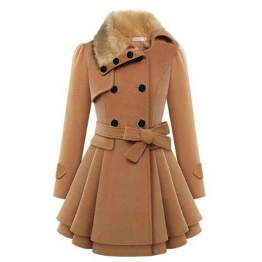 Winter Coat Jacket Women Warm Thick Coats 2017 Lapel Double-Breasted Lace Up Waist Overcoat Faux Fur