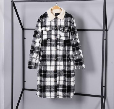 new autumn winter lapel long sleeve red plaid loose big size solid color jacket women coat fashion t