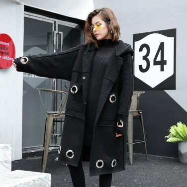 new autumn winter hooded long sleeve Suede split joint thickening solid color coat women jacket fash