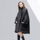 new autumn winter stand collar long sleeve solid color black big size wollen coat women fashion tide