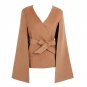 Coat Women\'s Jacket 2017 Winter Coat Casaco Feminino Kimono Long Split Flare Sleeve Belted V Neck T