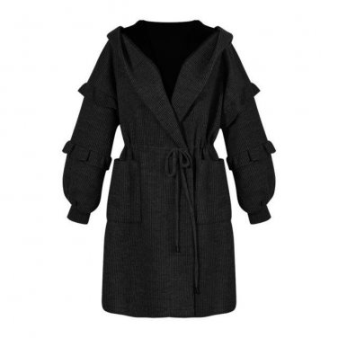 Winter New Pattern Loose Coat Fashion Hooded Lotus Leaf Sleeve Chalaza Long Type Overcoat Women YA74