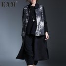 [EAM] 2017 new autumn winter stand collar long sleeve printed split joitn big size solid color coat 