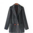 Autumn Winter New Pattern Double Big Pockets Fashion Jacket Blend Woolen Loose Coat Notched Long Sle
