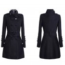 Women Warm Wool Blends Long Outerwear Bandage Fashion Woolen Coat Winter Slim Double Breasted Overco