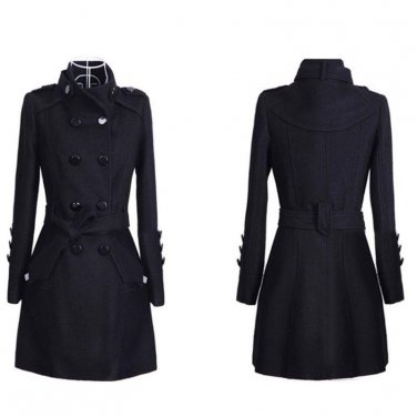 Women Warm Wool Blends Long Outerwear Bandage Fashion Woolen Coat Winter Slim Double Breasted Overco