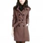 Women Warm Wool Blends Long Outerwear Bandage Fashion Woolen Coat Winter Slim Double Breasted Overco