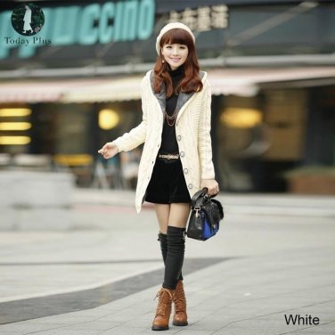 Winter Elegant Hooded Wool Cardigangs Casual Long Sleeve Cashmere Knitting Outerwear Warm Women Autu