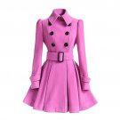 New Turn-down Collar Long Wool Blend Coat Women Double Breasted Autumn Winter Overcoat With Sashes O
