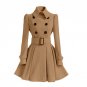 New Turn-down Collar Long Wool Blend Coat Women Double Breasted Autumn Winter Overcoat With Sashes O
