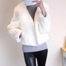 European Style Women Solid Ultra-Warm Autumn Winter Coats Thick Wool Rabbit Faux Fur Coat V-neck Nat