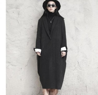 Autumn Winter Fashion New Solid Color Laple Long Sleeve Irregular Fold Women\'s X-long Overcoat Loos