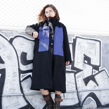 Winter Fashion New Pattern Hit Color Stitching Long Type Jacket Overknee Thickening Woollen Coat Wom