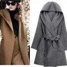 Uwback Women Coat Woolen Coat Long for Women Autumn Winter Warm Trench Coat Camel Mujer Belted Coat 