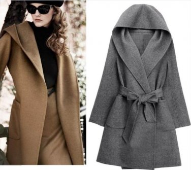 Uwback Women Coat Woolen Coat Long for Women Autumn Winter Warm Trench Coat Camel Mujer Belted Coat 