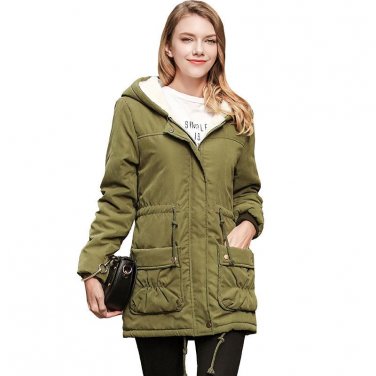 2017 Winter Warm Medium Long Faux Lambs Wool Lining Fur Hooded Jacket Casual Slim Parka Coat Fashion