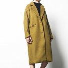 new autumn winter solid color lapel long sleeve yellow  green loose big size jacket women coat fashi