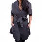 Women Open Stitch Blends Coat Sashes Pockets Autumn Winter Warm Female Elegant Long Sleeve Jacket Ov