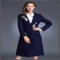 2017Women coats winter long woolen coat turn down collar floral appliques quilted long trench coat f
