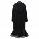 new autumn winter lapel long sleeve gauze split joint solid color black cotton-padded coat women jac
