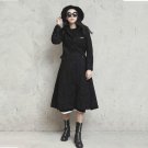 Autumn Winter Vintage Wool Slim Turn-down Collar Classic Waist Women Pocket Black Long Sleeves Windb
