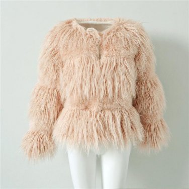 Womens Short Faux Fox Fur Jackets Coat Female Outerwear Long Sleeve Hairy Overcoat Autumn Winter Jac