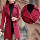 Winter Women Wool Trench Pockets Double Breasted Long Overcoat Solid Slim Elegant Outwear Female Coa