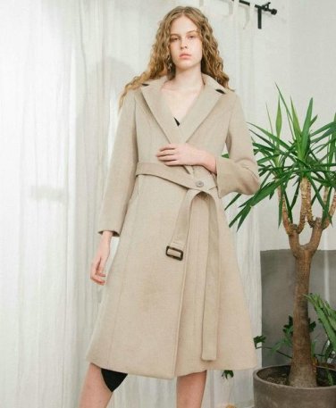 new autumn winter lapel long sleeve solid color khaki loose long wollen coat women jacket fashion ti