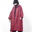 Winter Fashion New Blend Woolen Overcoat Long Type Jacket Red Plaid Loose Big Size Coat Women YA7050