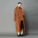 new autumn winter solid color lapel long sleeve black loose big size cotton-padded coat with scarf w