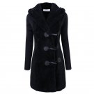 Fashion Wool Coats Winter Women Wool Blend Jacket Hooded Zipper Coat Horn Button Overcoat Solid Jack
