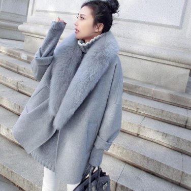 Winter New Women Warm Woolen Coat High Quality Fur Collar Turn-Down Collar Wool Coat Loose Cloak Ove