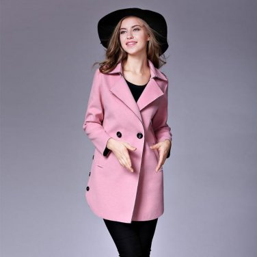 Double Breasted Women Jacket Coats New Style Slim Long Woolen Coat Solid Casual All-match Fashion La
