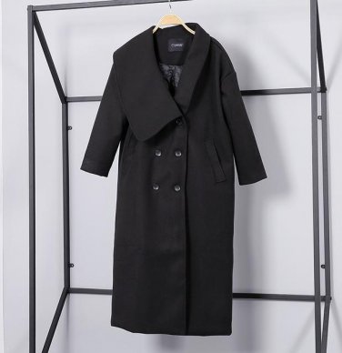 new autumn winter lapel long sleeve solid color black brown loose big size wollen jacket women coat 