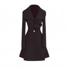 Autumn Winter X-long Turn-down Collar Female Coats Lotus Leaf Fold Pleated Coat Long Women Coat Over