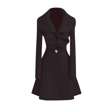 Autumn Winter X-long Turn-down Collar Female Coats Lotus Leaf Fold Pleated Coat Long Women Coat Over