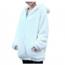 Winter Women Jacket Clothes Zipper Girl Loose Fluffy Bear Ear Long Sleeve Solid Fashion Hooded Warm 