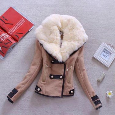 Coat Women Jacket  Casacos Wool Coat Full Sleeve Winter Fashion Women Trench Wool Fur Collar Thick C