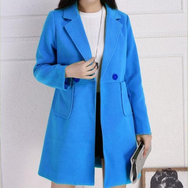 Autumn Winter Pockets Women Wool Blends Coat Long Slim Double Breasted Casaco Feminino Elegant Solid
