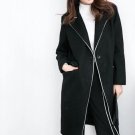Autumn Winter Notched Long Sleeve Black Casual Loose Big Size Long Type Jacket Women Coat Fashion AS