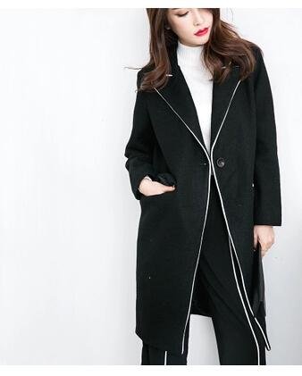 Autumn Winter Notched Long Sleeve Black Casual Loose Big Size Long Type Jacket Women Coat Fashion AS