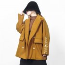 Autumn Winter Retro Woolen Laple Loose Jacket Solid Color Lacing Long Sleeve Fashion Coat Women YA71