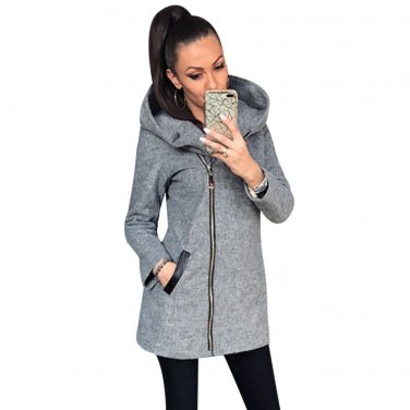 Womens Zipper Long Jacket Ladies Lapels Thicken Warm Winter Hooded Coat Zipper Hooded Wool Overcoat 