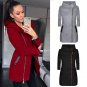 Womens Zipper Long Jacket Ladies Lapels Thicken Warm Winter Hooded Coat Zipper Hooded Wool Overcoat