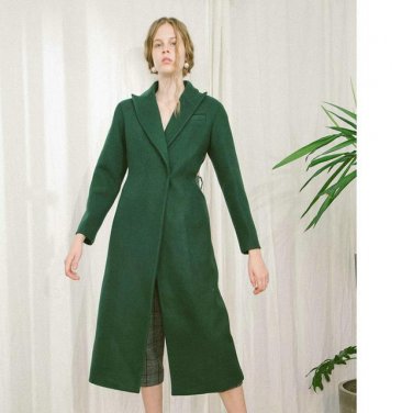 new autumn winter lapel long sleeve green waist hollow out solid color jacket women coat fashion tid