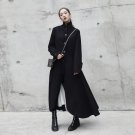 new autumn winter stand collar long sleeve solid color black loose tight long wollen coat women jack