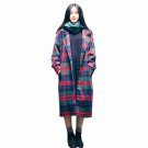Tengo Autumn Women Winter Coat Female Red and Green Plaid Woman Coat Long Single-breasted Wool Coats
