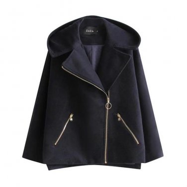 Winter new Women Woolen Coat thicken warm jacket Side Slit Zipper Hooded cotton coat Women loose Coa