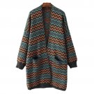 Women\'s Cardigan 2017 Autumn Winter Wool England Style Wave Design Open Stitch Two Pockets Long Coa