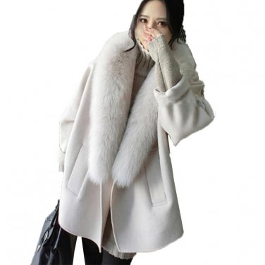 Winter Women Elegant Office Party Faux Fur Collar Jacket Overcoat Fashion Open Front Loose Casual Wo